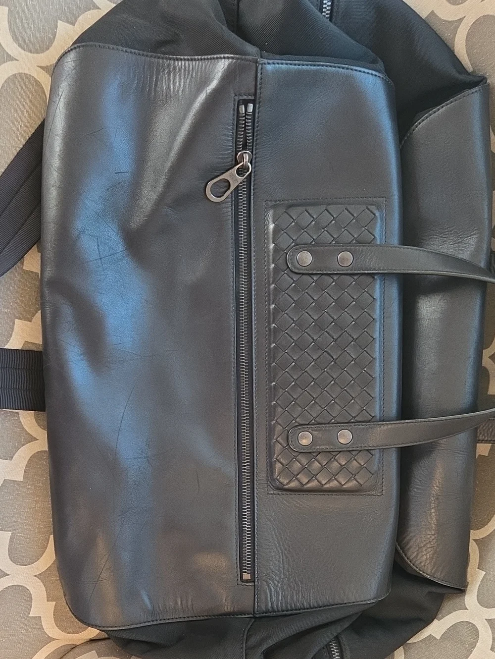 Black Men's Bottega Venetta Travel Weekender Bag